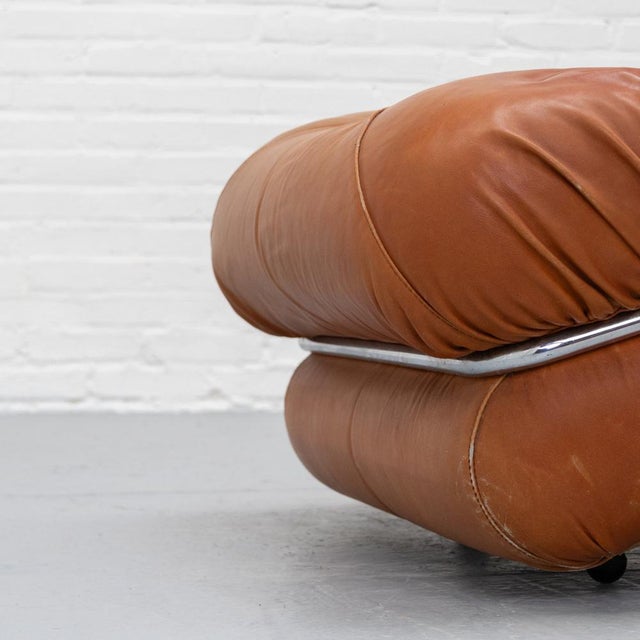 Brown Cognac Leather Corolla Lounge Chair by I.P.E., 1970s For Sale - Image 8 of 13