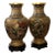 Matched Pair of Chinese Cloisonné Enamel Baluster Vases With Carved Black Hardwood Display Stands For Sale