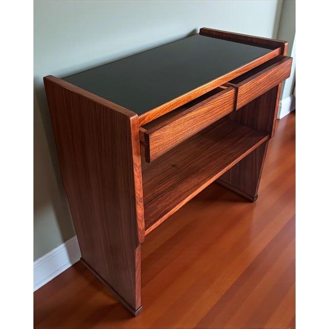 Mid 20th Century Mid-Century Modern Italian Console in Red Walnut With Black Glass Top For Sale - Image 17 of 18