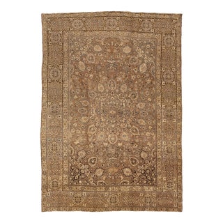Room Size Persian Tabriz Brown Wool Rug With Allover Design For Sale