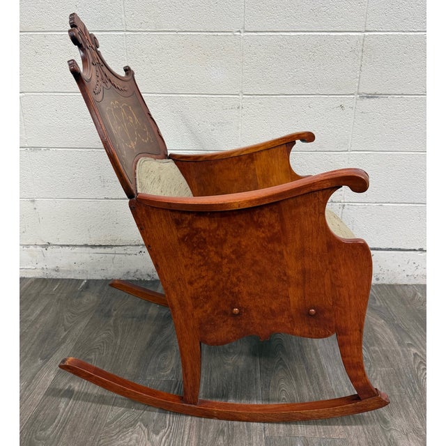 Beige Antique Victorian Mahogany Rocking Chair For Sale - Image 8 of 13