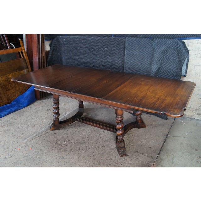 Antique Jacobean Revival Barley Twisted Scissor Leaf Trestle Dining Table For Sale - Image 13 of 14
