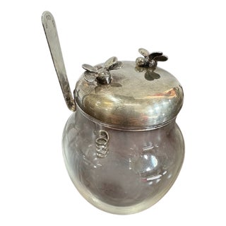 925 Silver Honey Jar with Honey Dipper from Belfiore, 1970s For Sale