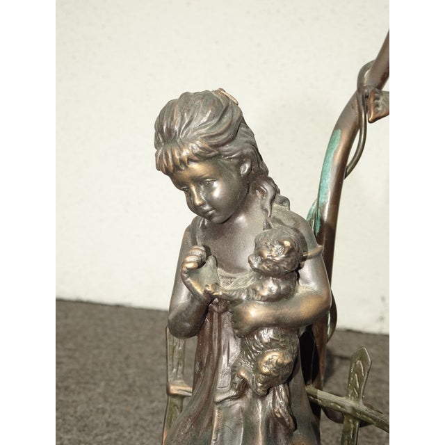 Bronze Vintage French Country Cast Bronze Figural Table Lamp W a Child and Kitten For Sale - Image 8 of 14