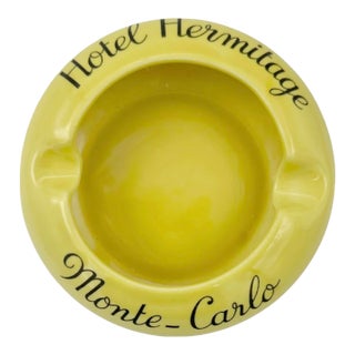 Vintage Hotel Hermitage Monte Carlo Yellow Ceramic Ashtray For Sale