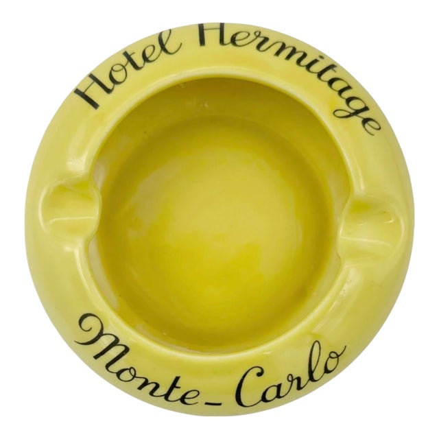 Vintage Hotel Hermitage Monte Carlo Yellow Ceramic Ashtray Monaco For Sale