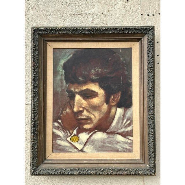 Vintage Portrait of Man Oil on Canvas Signed by the Artist For Sale - Image 9 of 12
