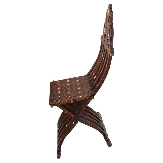 Antique Moorish Folding Chair with Mother-of-Pearl Inlay, Middle Eastern For Sale - Image 12 of 15