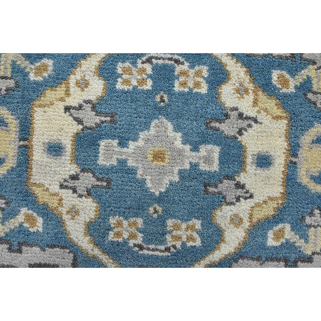 Textile Oushak Runner 2’7” X 10′ Blue Wool Tribal Hand-Knotted Oriental Rug For Sale - Image 7 of 13