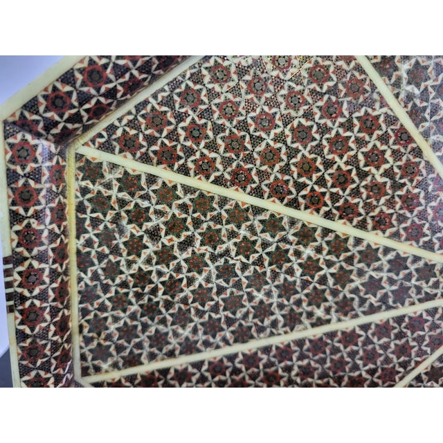Wood Persian Khatam Kari Inlaid Marquetry Star Mosaic Octagonal Serving Tray For Sale - Image 7 of 8