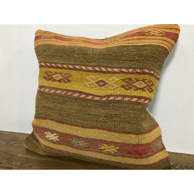 Boho Chic Stripe Design Turkish Handmade Kilim Pillow Cover For Sale - Image 3 of 6