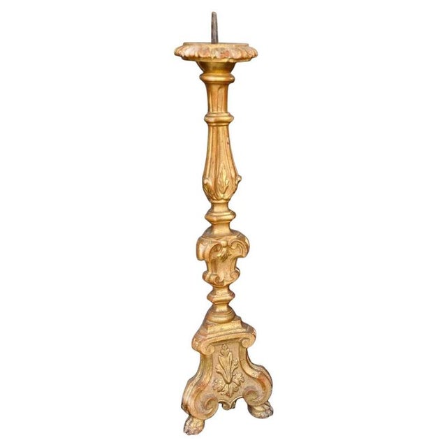 18th Century Italian Baroque Giltwood Religious Ecclesiastical Candle Stand For Sale - Image 10 of 10