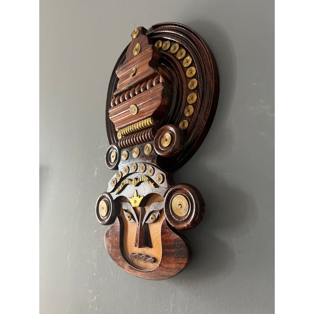 Brown Vintage Wood & Brass Wall Hanging For Sale - Image 8 of 12