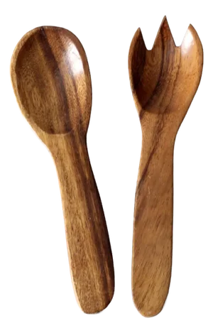 Mid Century Wooden Serving Utensils Pair