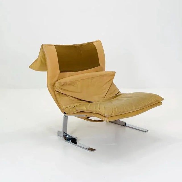 Mid-Century Wave Lounge Chair in Tan Leather by Giovanni Offredi for Saporiti, Italy, 1970s For Sale - Image 5 of 11