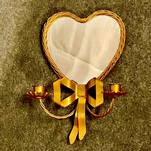 Mid-Century Hollywood Regency Bow & Twisted Rope Mirrored Heart Candle ...