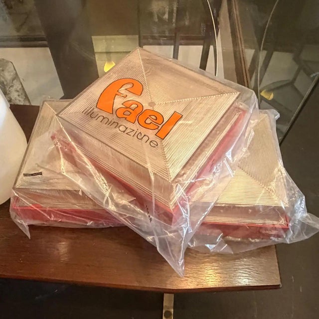 1970s Mid-Century Modern Red Painted Metal and Plexiglass Ceiling Light by Fael For Sale - Image 15 of 18