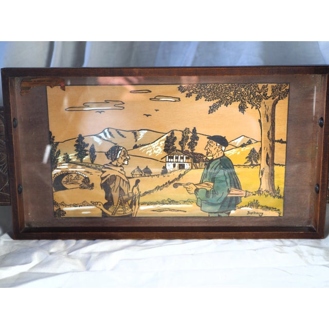 1920s 1920s French Art Deco Basque Jupiberry Hanging Tray With Country Mountain Landscape, Elderly Couple With Beret and Pie For Sale - Image 5 of 12