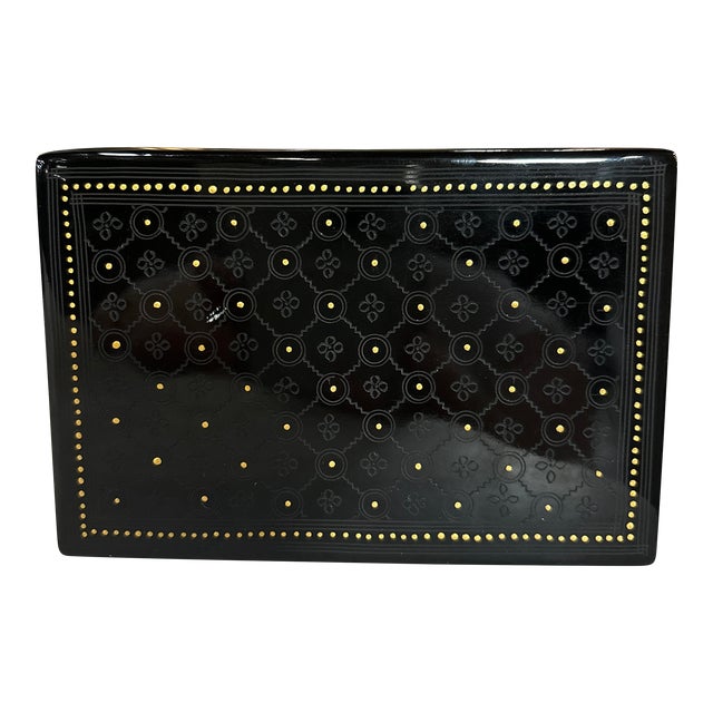 Small Black Lacquer Floral Pattern Box For Sale