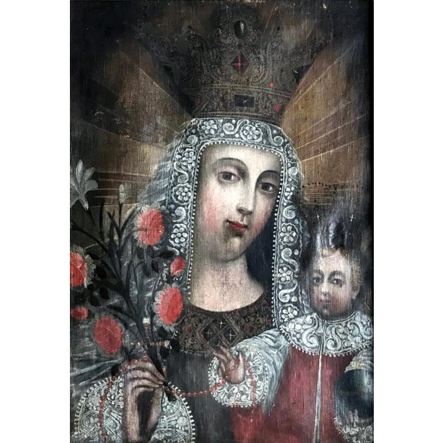 Spanish Framed Antique Spanish Colonial Painting Cuzco School For Sale - Image 3 of 10