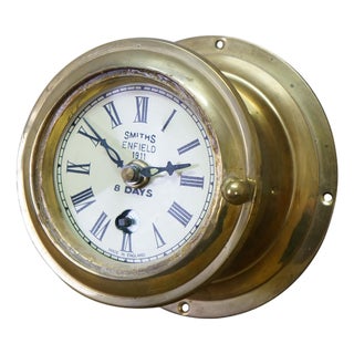 1911 Antique English Smiths Enfield Brass Nautical Maritime 8 Day Ships Clock 6" For Sale