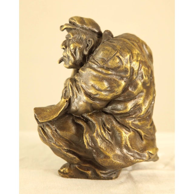 Atlie Bronze Figure of an Older Man Crouching, Reading, Striking Match (A) For Sale - Image 9 of 13