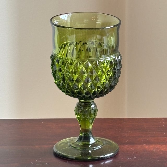 1960s Avocado Green Pressed Glass Goblets — Set of 4 For Sale - Image 4 of 13