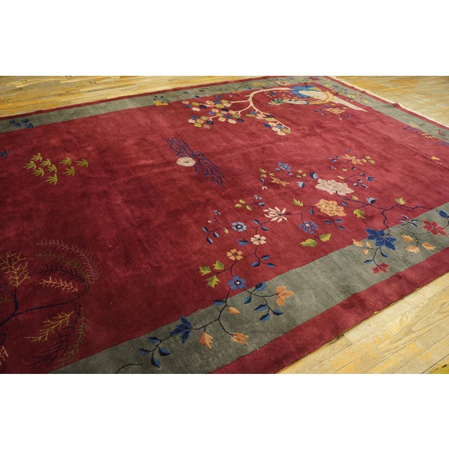Extraordinary Display of the Chinese-Ness in a Red-Raspebery Background Color Antique Art Deco Rug For Sale - Image 10 of 12