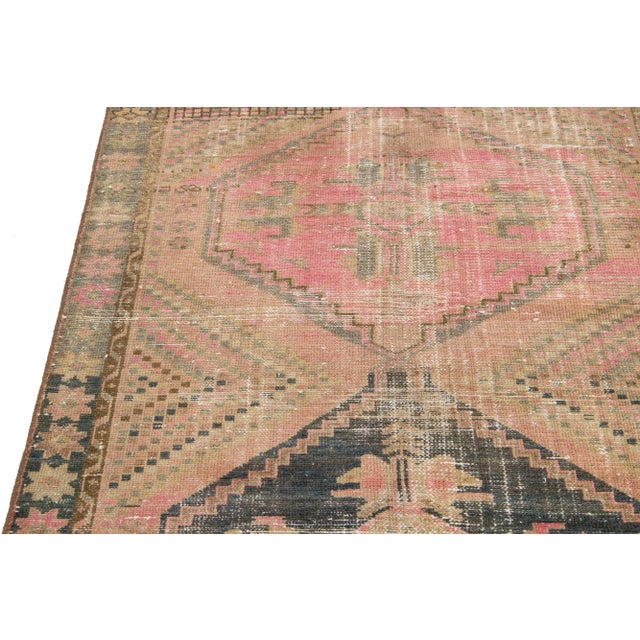 Mid 20th Century Vintage Persian Distressed Peach Handmade Medallion Wool Rug For Sale - Image 4 of 11