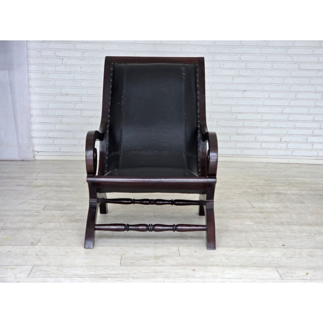 Set of Vintage Armchair and Ottoman in Black Leather, 1970s For Sale - Image 6 of 18