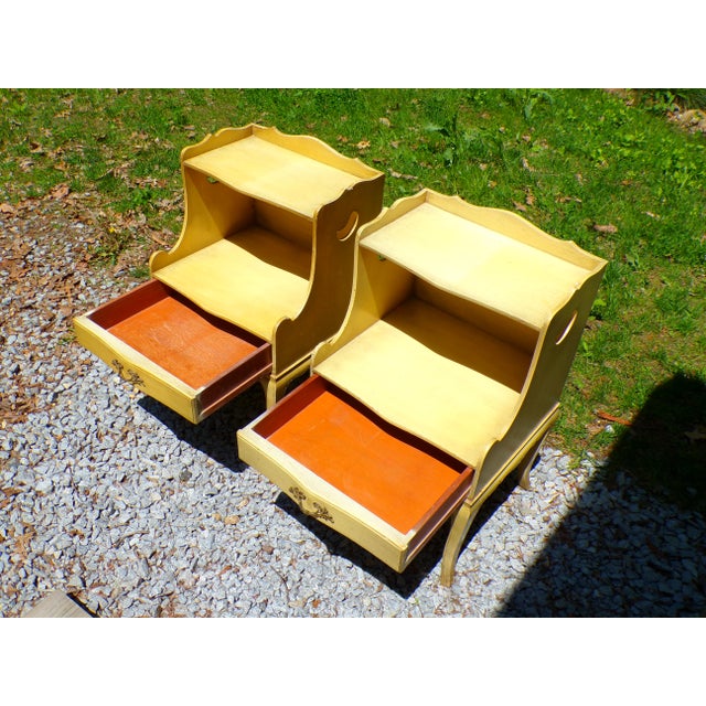 Vintage Pair French Provincial Nightstands Shabby Chic Two Tier End Tables For Sale - Image 9 of 12