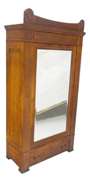 Solid Oak Massive Arts & Crafts One Door Armoire Wardrobe Large Beveled Mirror