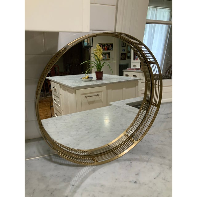 2020s Large 18" Round Heavy Mirrored Tray W/Gold Gallery Edge - For Serving, Vanity or Ottoman - Palm Beach Regency, Grandmillennial, Modern Luxe - See Pics For Sale - Image 5 of 8