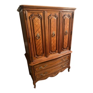 Vintage Thomasville French Provincial Armoire With Wood Inlay Pattern For Sale