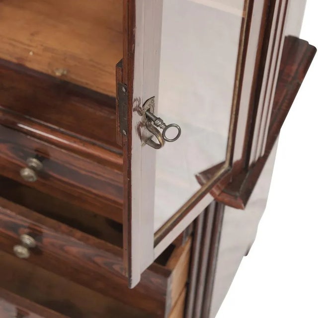 Miniature cabinet around 1870 Ash, lower part with three drawers, showcase attachment with a small gable, original glass...