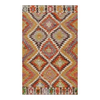 Vintage Mid-Century Denizli Diamond Yellow Multi-Color Wool Kilim Rug For Sale