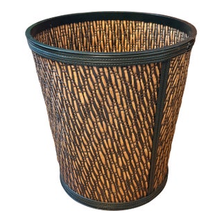 Vintage Two-Toned Wicker Wastebasket For Sale
