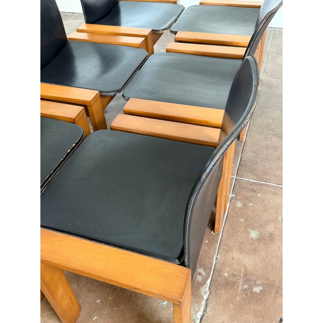 Vintage 1970's Italian Leather Dining Chairs For Sale - Image 15 of 17