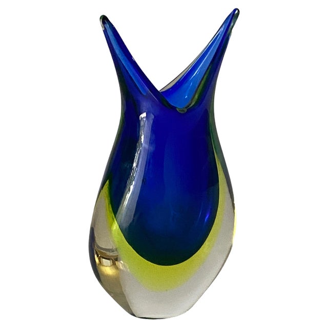 Vintage Italian Cobalt Murano Sommerso Glass Flower Shape Vase, 1960s For Sale