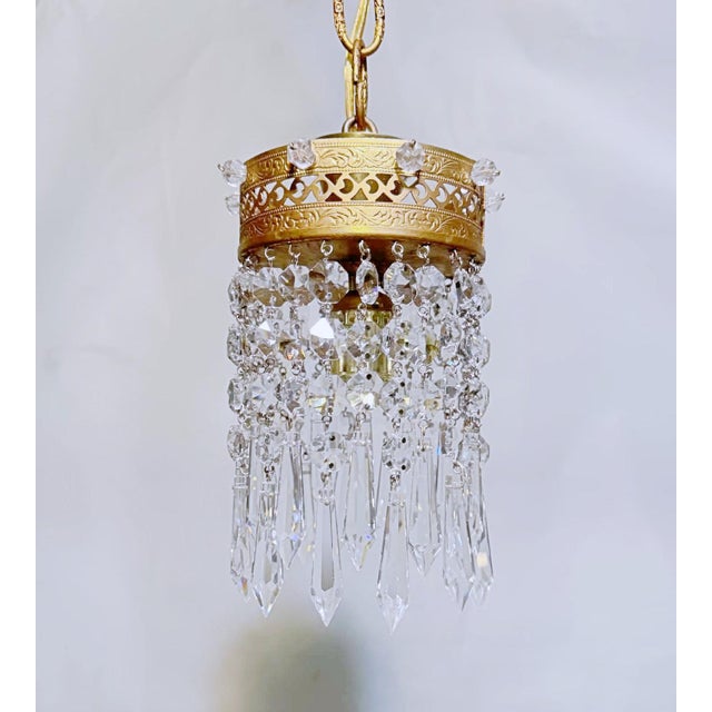 Hollywood Regency Vintage Gold Filigree Crystal Waterfall Mini Pendant Chandelier For Sale - Image 3 of 8
