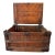 Antique First National Stores Wooden Shipping Crate With Lid – Wire Reinforced Grocery Transport Basket – Coffee Table Storage Chest For Sale