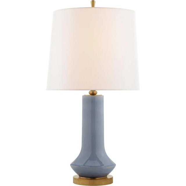 Modern Thomas O'Brien for Visual Comfort Signature Luisa Large Table Lamp in Polar Blue Crackle with Linen Shade For Sale - Image 3 of 4
