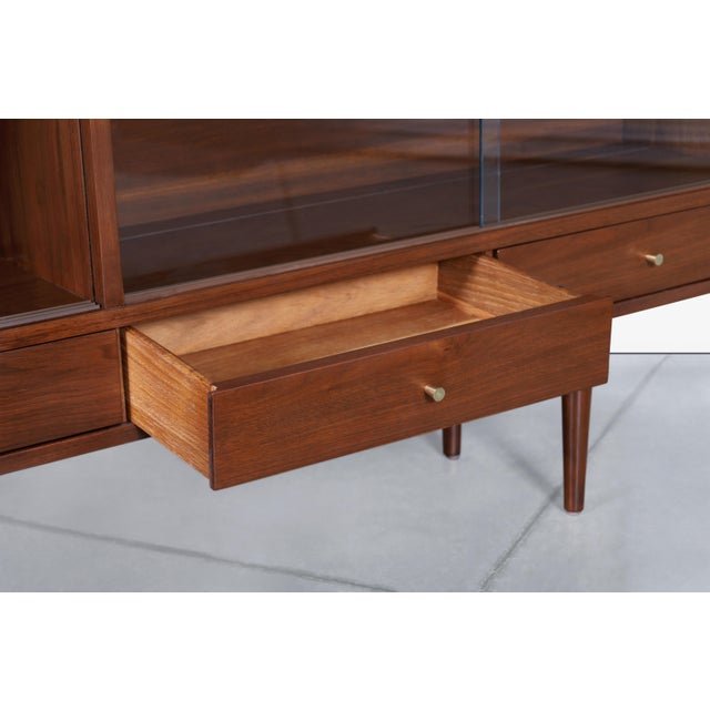 Wood 1960s Mid-Century Walnut Credenza or Bookcase With Glass Doors by Merton Gershun For Sale - Image 7 of 12