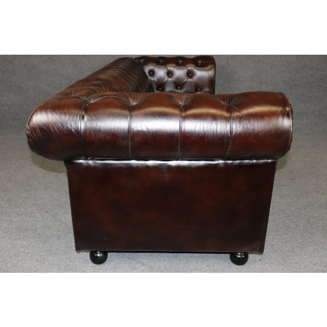 English English Remington Brown Custom Made Leather Tufted Chesterfield Sofa 7ft For Sale - Image 3 of 11