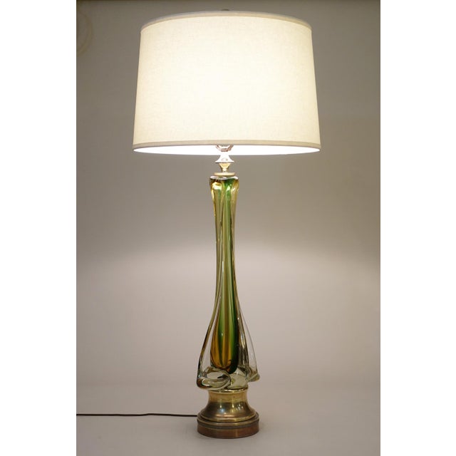 1970s XXL Murano Sommerso Thick Swirl Art Glass Brass Table Lamp Barovier Toso Italy For Sale In Los Angeles - Image 6 of 13
