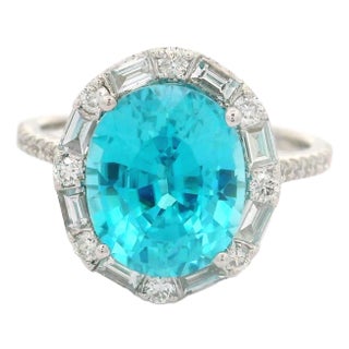 5.39 Carat Blue Zircon Diamond 14k White Gold Ring, Size 6.5 For Sale
