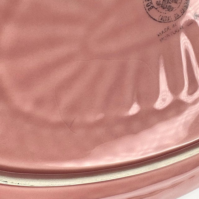 Vintage Bordallo Pinheiro Caldas Da Rainha Pink Basketweave Leaves 15" Majolica Platter For Sale In Phoenix - Image 6 of 6