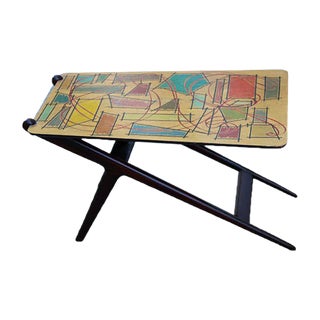 Italian Mahogany Coffee Table and Abstract Multicolor Decor Top, 1950s For Sale