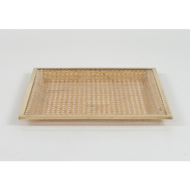 Mid-Century Acrylic Glass, Rattan and Brass Serving Tray in the style of Dior Home, Italy, 1970s For Sale - Image 6 of 10