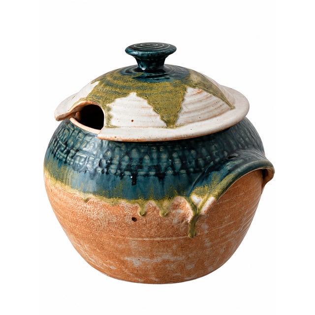 Signed Studio Pottery Soup Tureen With Teal and Olive Glaze, Marked “01” For Sale In Las Vegas - Image 6 of 13